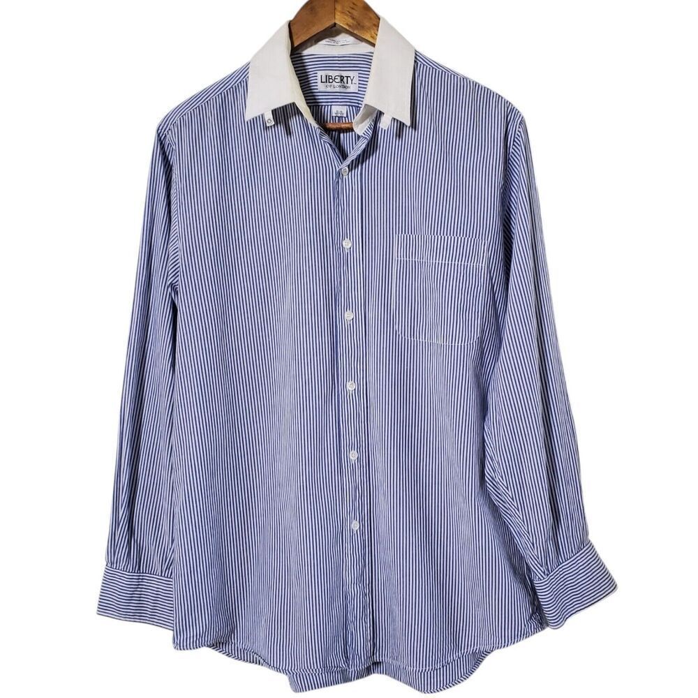 Liberty of London Shirt Mens 15.5 32/33 Blue Stripe Button Up Oxford Casual